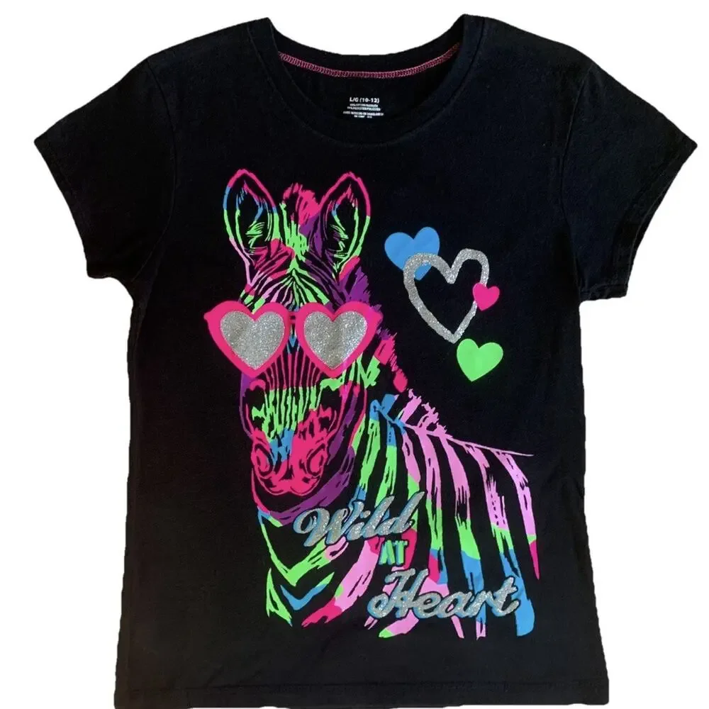 Girls 10/12 Summer Clothing Lot Y2K Style Graphic Tees Shorts Neon Zebra 6pc